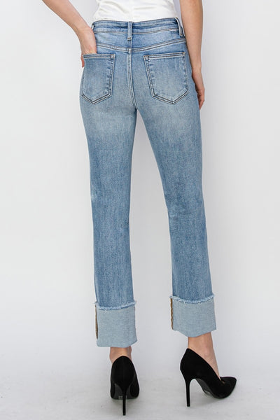 RISEN Lisa High Rise Cuffed Slim Straight Jeans