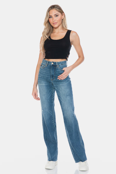 Judy Blue Ingrid Tummy Control Cut Raw Hem Straight Jeans