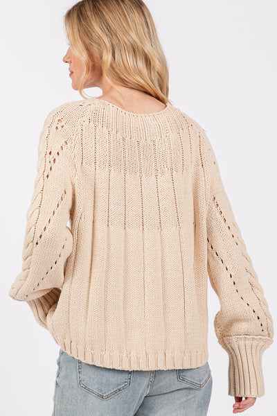 Sadie Natural Cable-Knit Long Sleeve Sweater