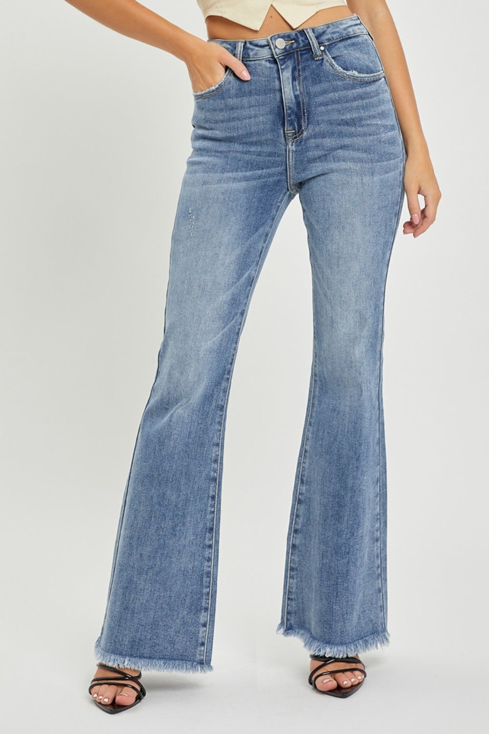 RISEN Kylie High Waist Raw Hem Flare Jeans