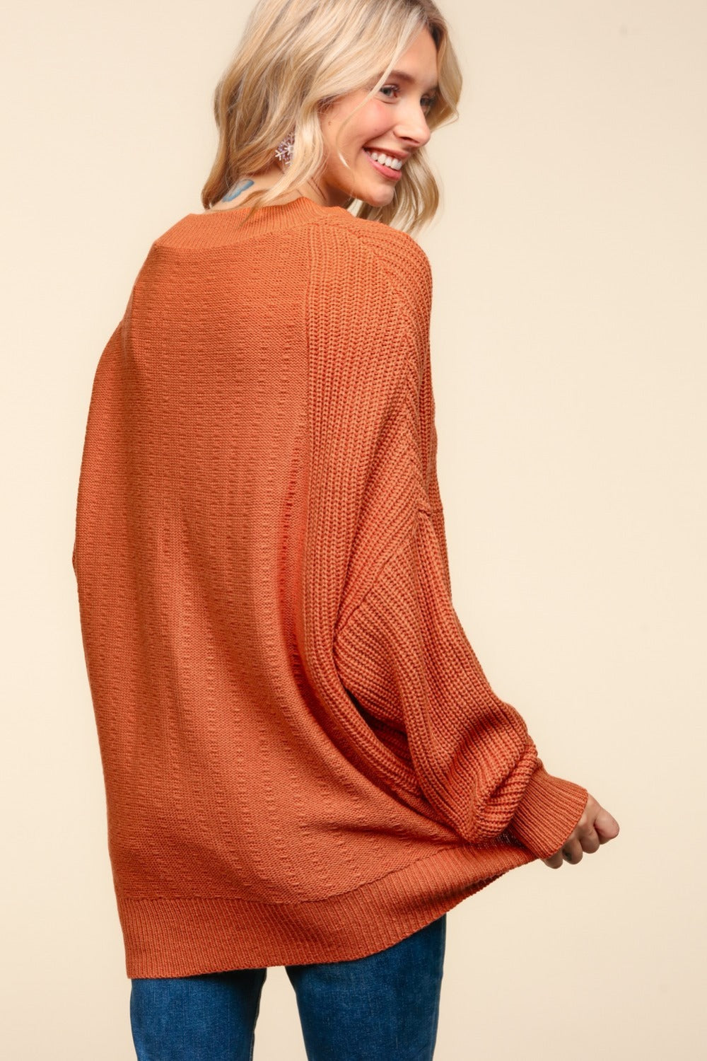 Patricia Pumpkin Side Slit Texture Asymmetric Sweater