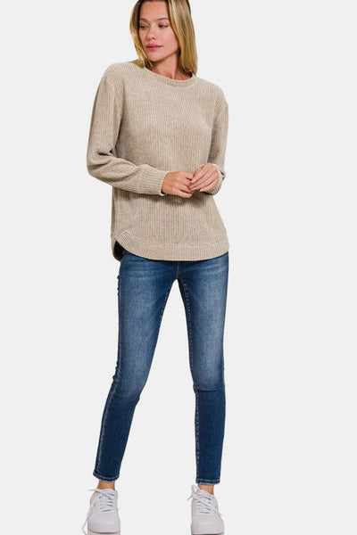 Doreen Chenille Waffle Round Neck Sweater