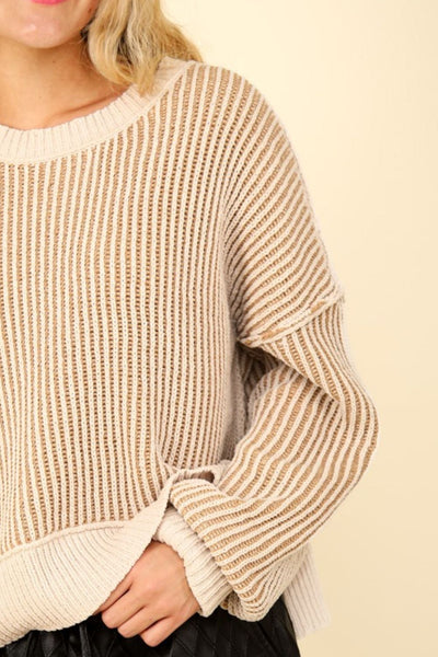 Veronica Exposed Seam Cropped Striped Slit Sweater