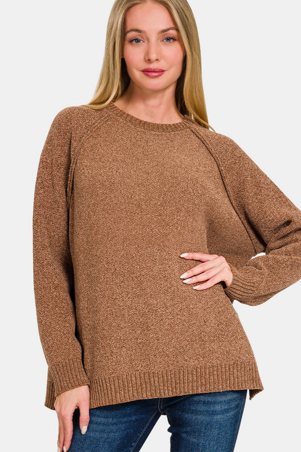 Carma Side Slit Raglan Sleeve Sweater