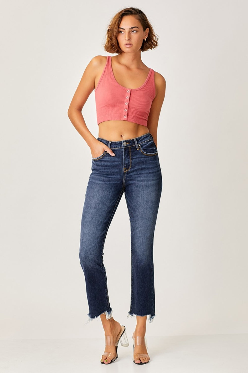 Risen Ella Frayed Hem Cropped Straight Jeans