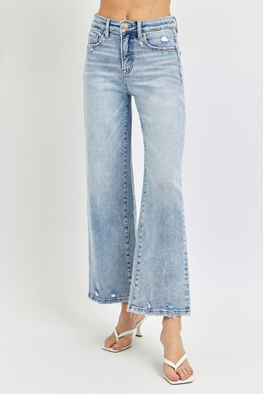 RISEN Payton Tummy Control High Rise Crop Wide Leg Jeans