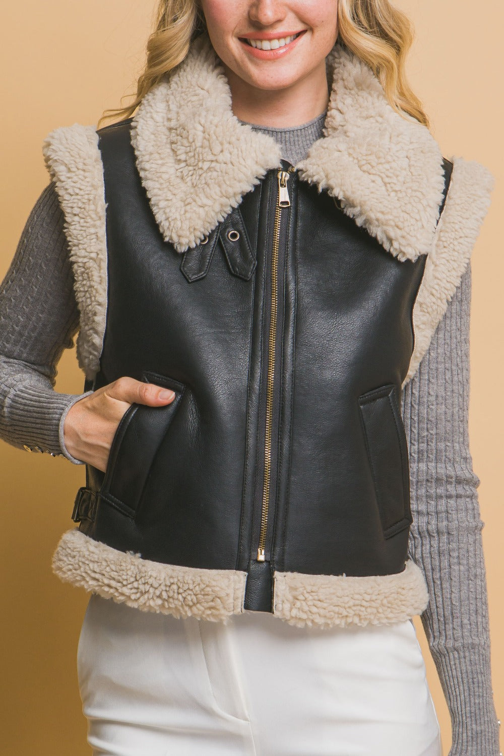 Layla Sherpa Zip Up Vest with Pockets