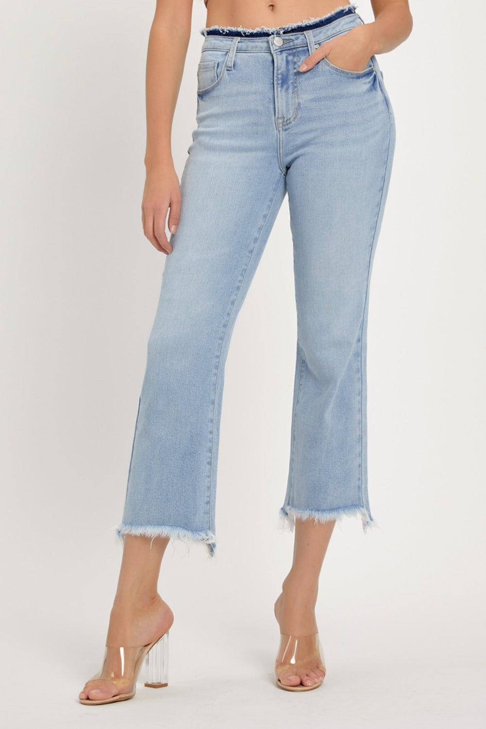 RISEN Chelsea High Rise Raw Edge Crop Jeans