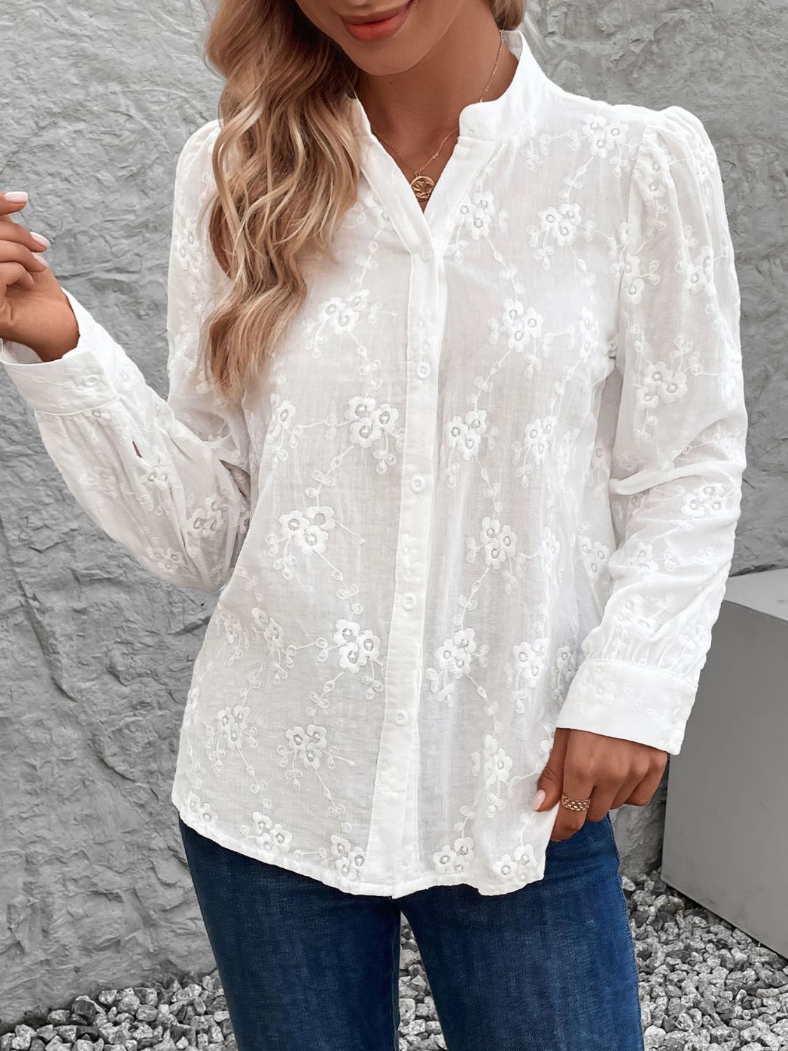 Sinclair Lace Notched Long Sleeve Shirt