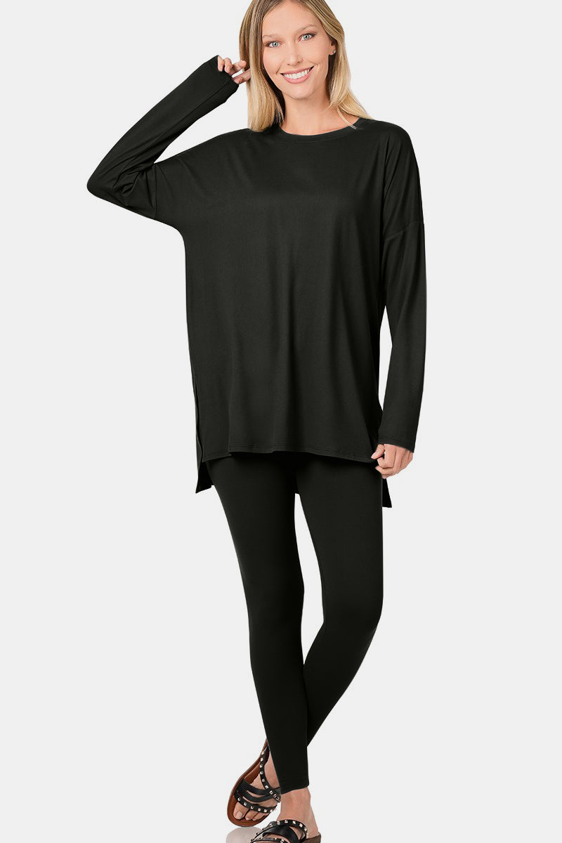 Coraline Black Brushed Microfiber Top and Leggings Lounge Set