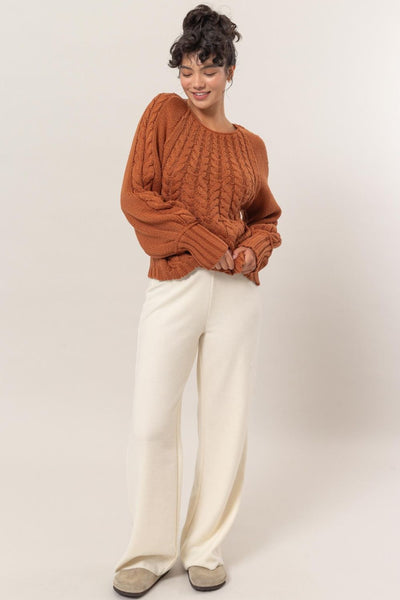 Marisa Cable-Knit Round Neck Raglan Sleeve Sweater