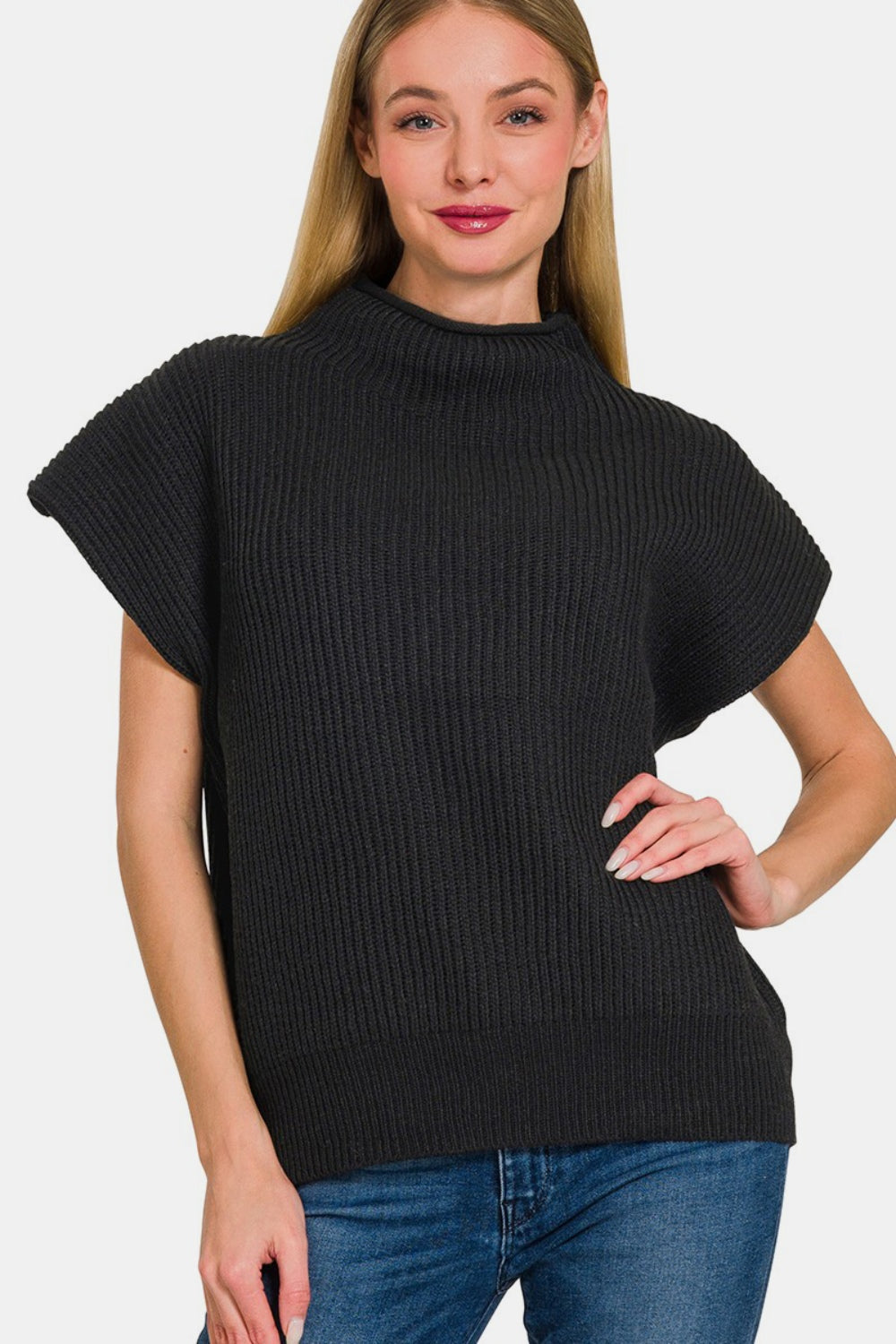 Marissa Black Short Sleeve Mock Neck Sweater