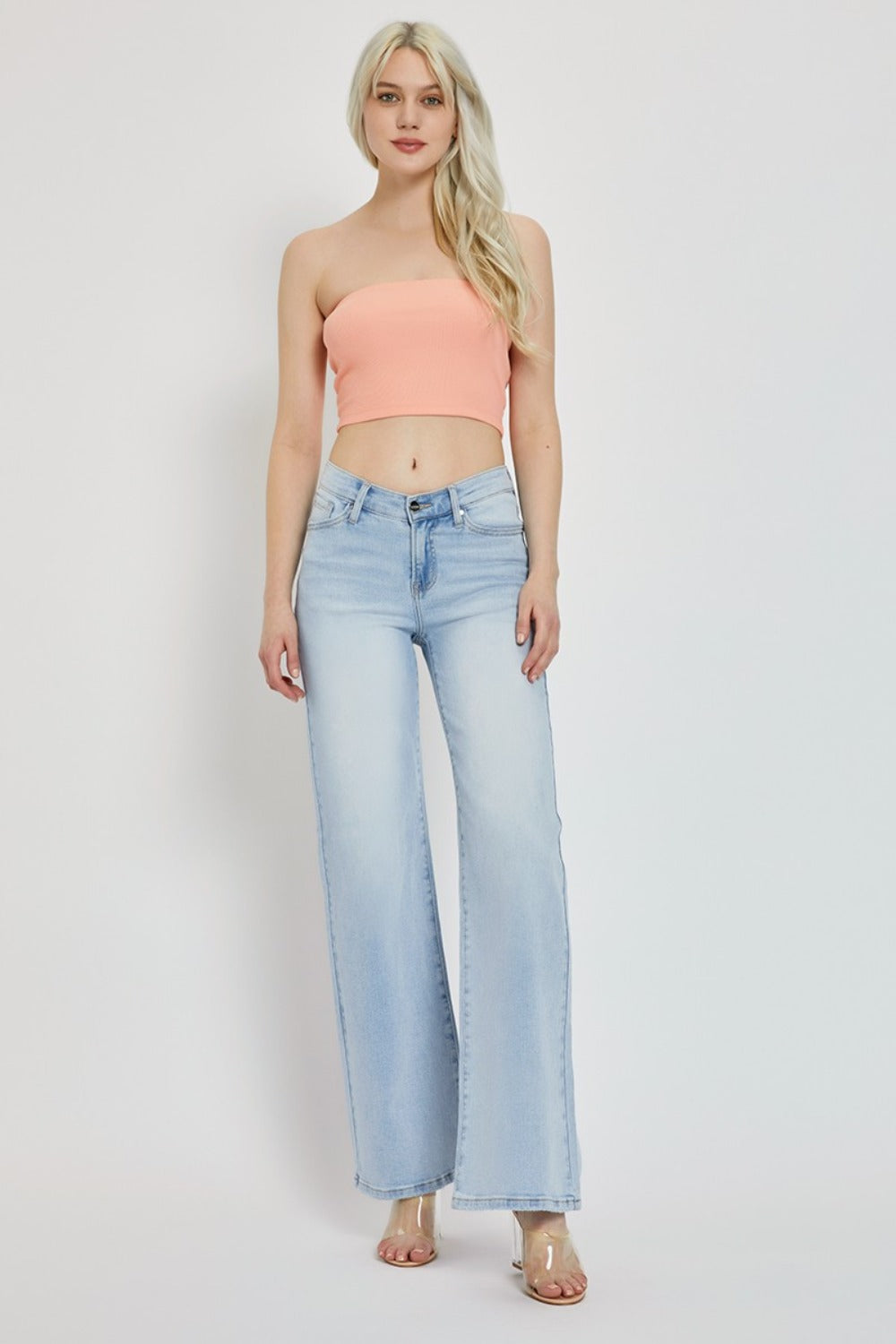 RISEN Julie Wide Leg V Dipped Front Waist Jeans