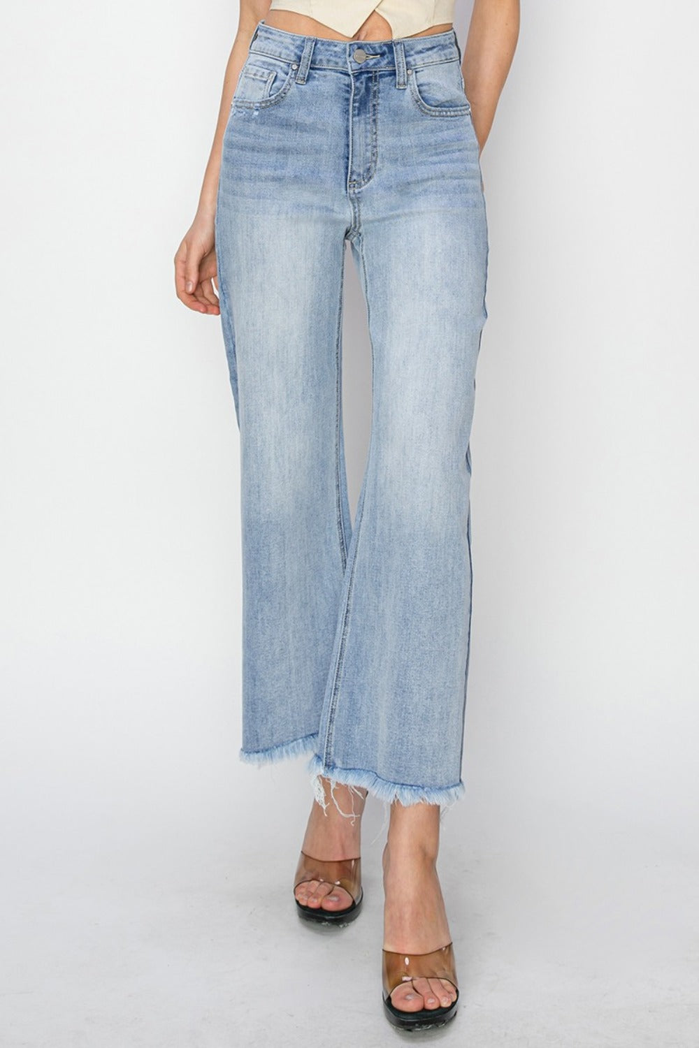 RISEN Sarah High Rise Crop Wide Fray Hem Jeans