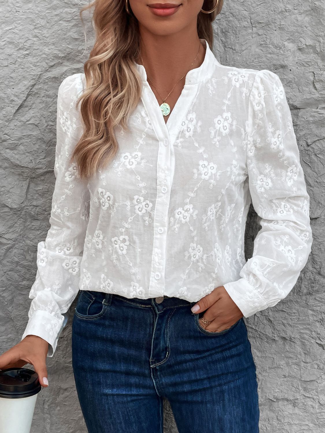 Sinclair Lace Notched Long Sleeve Shirt