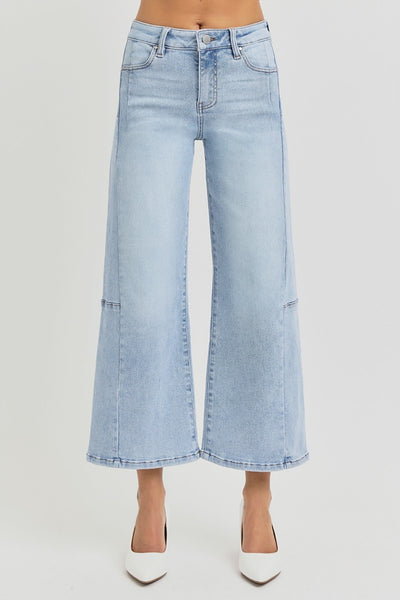 RISEN Catherine High Rise Seamed Detail Wide Leg Crop Jeans