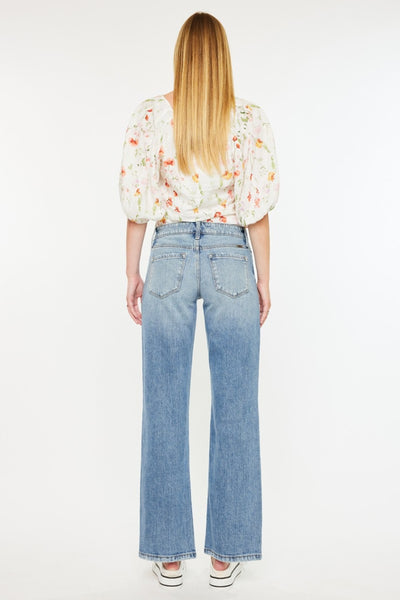 Kancan Marissa Mid Rise Frayed Hem Straight Jeans