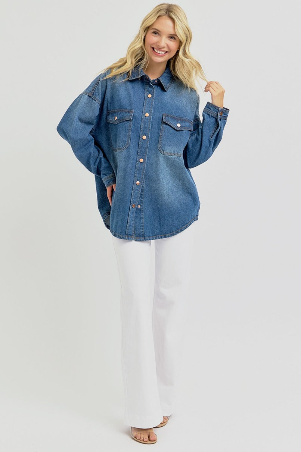 RISEN Ingrid Snap Down Long Sleeve Denim Shacket