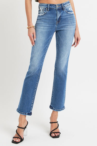 RISEN Francine Mid Rise Ankle Straight Jeans