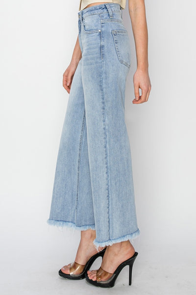 RISEN Sarah High Rise Crop Wide Fray Hem Jeans