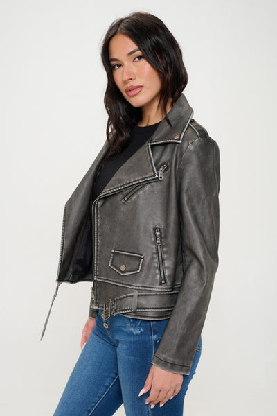 Lucy Zip Up Biker Jacket with Belt