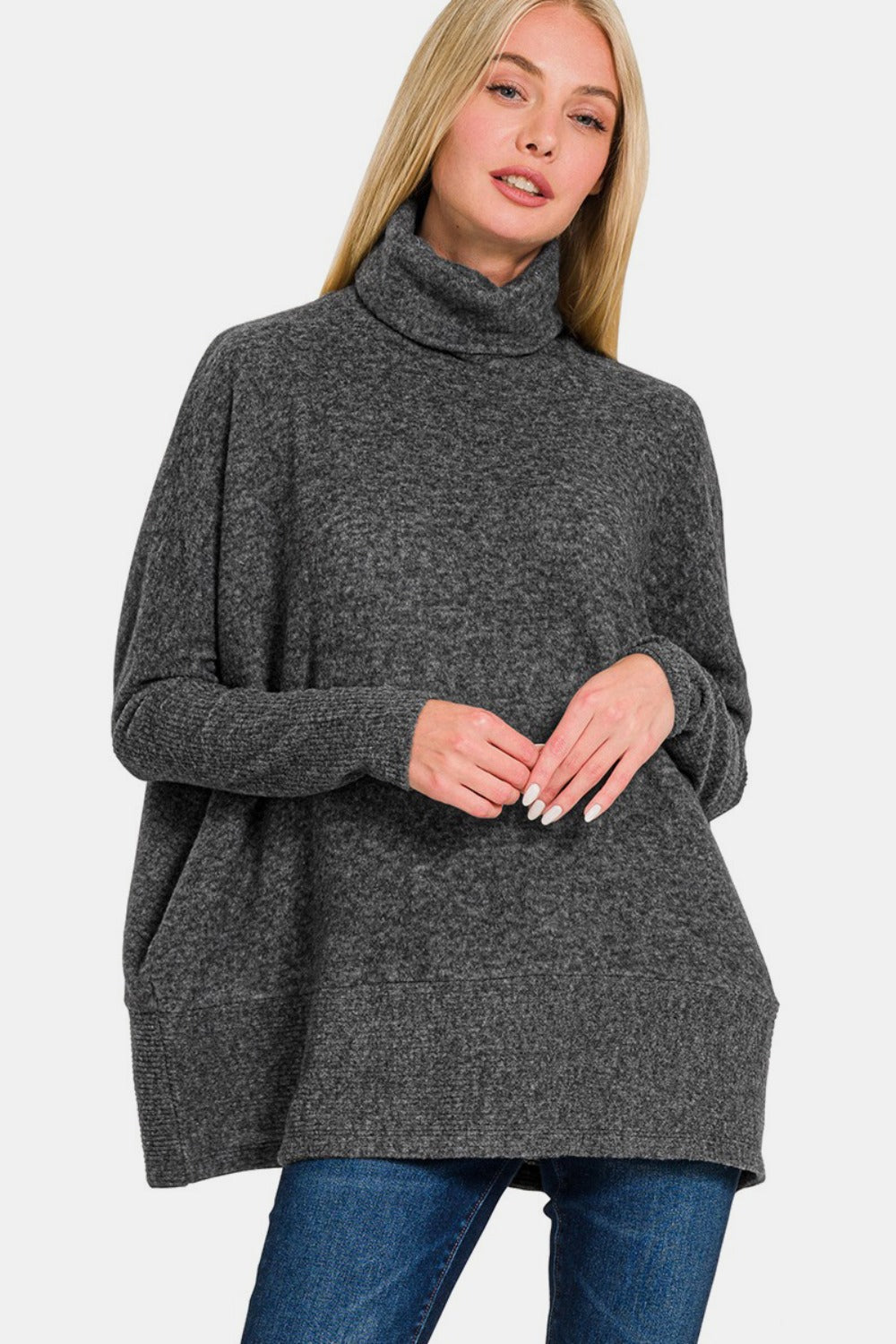 Cassie Brushed Melange Hacci Turtleneck Sweater