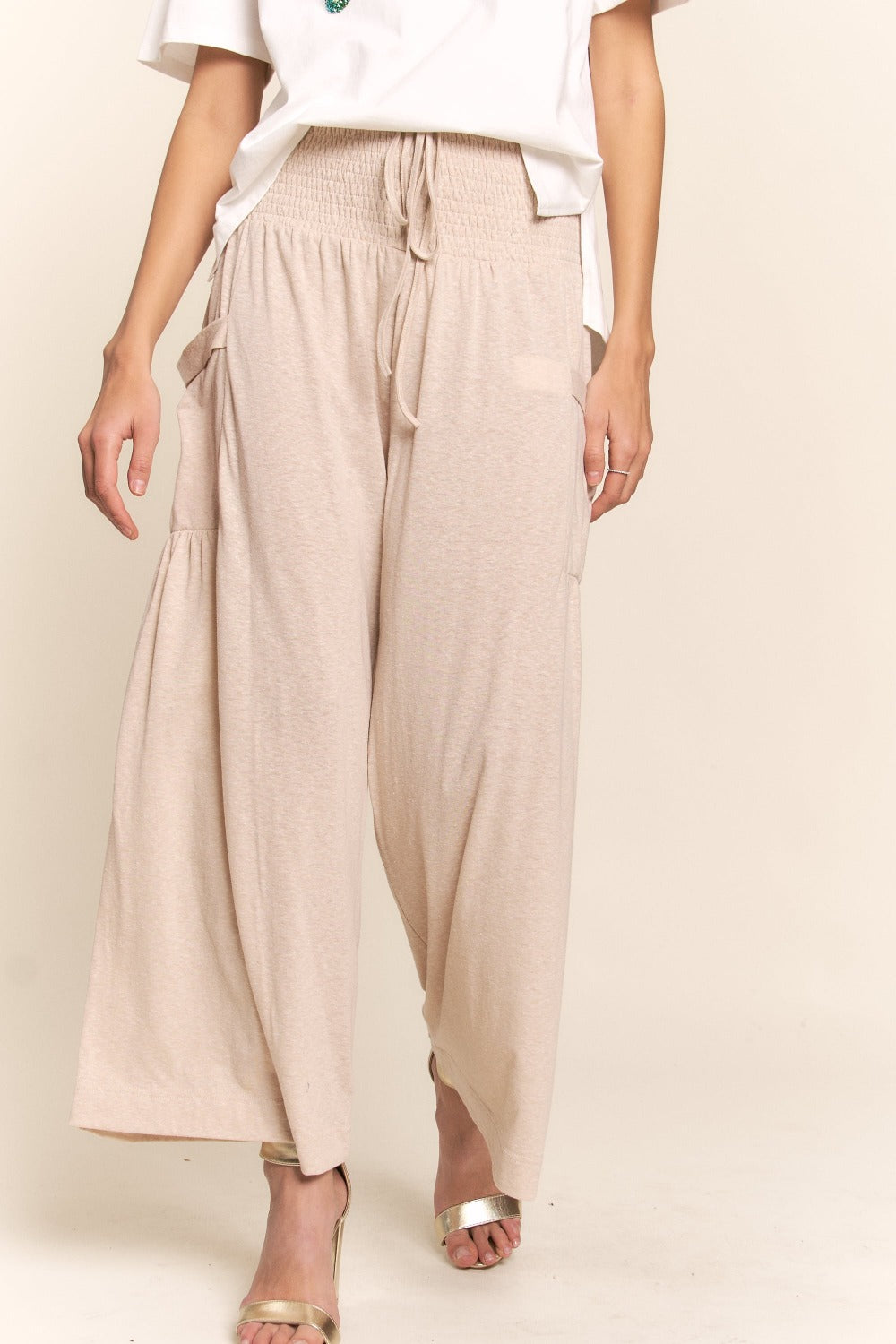 Jailyn Smocked Waist Boho Wide Leg Pants with Pockets