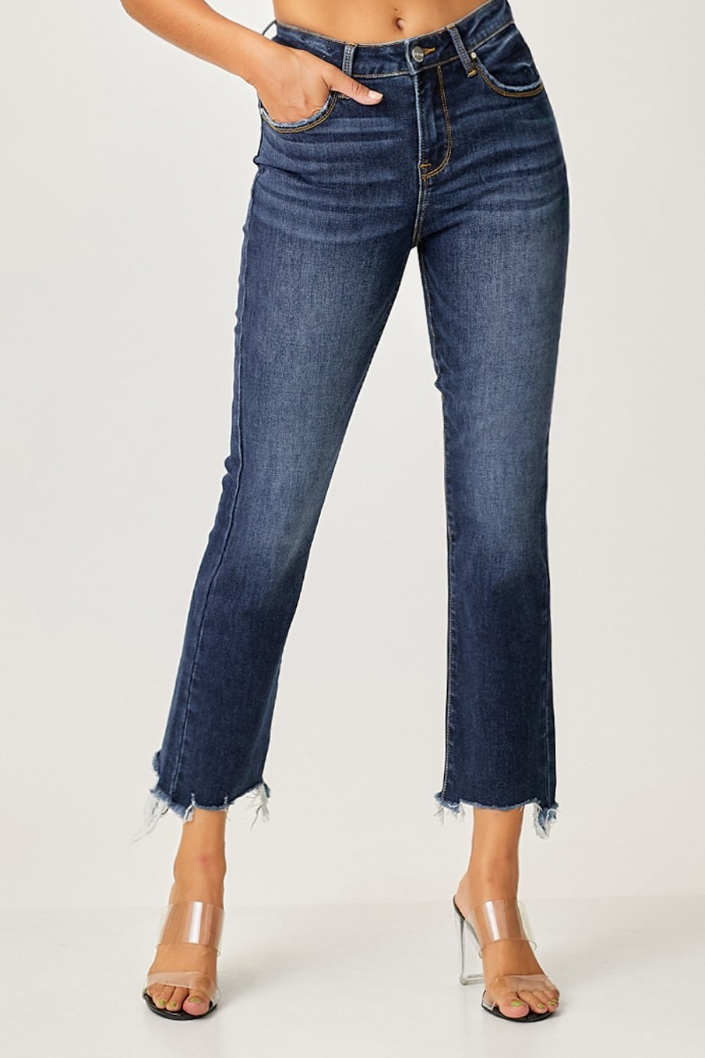 Risen Ella Frayed Hem Cropped Straight Jeans