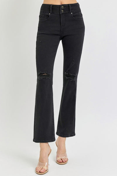 RISEN Faye High Rise Wide Waistband Ankle Bootcut Jeans