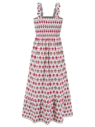 Cameron Smocked Printed Square Neck Sleeveless Maxi Dress