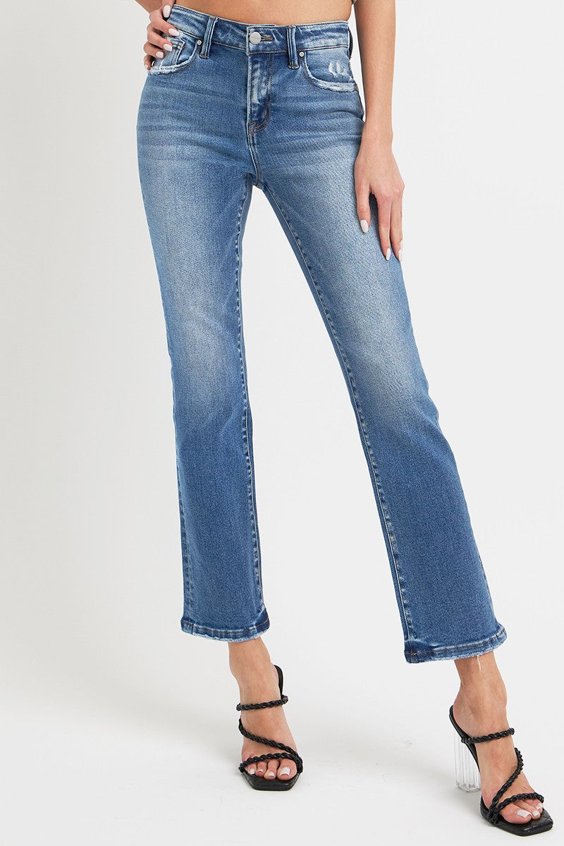 RISEN Francine Mid Rise Ankle Straight Jeans