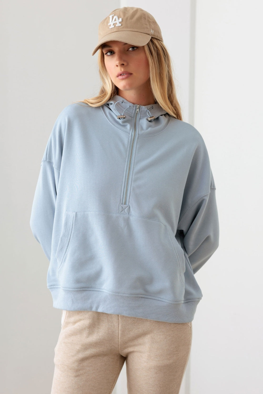 Mel Half Zip Drawstring Mock Neck Hoodie