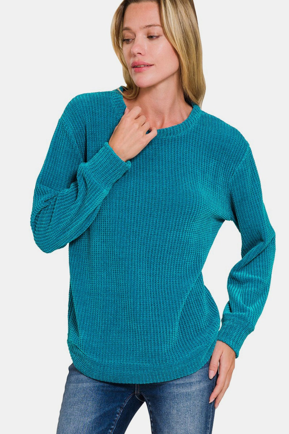 Lanie Chenille Waffle Round Neck Sweater