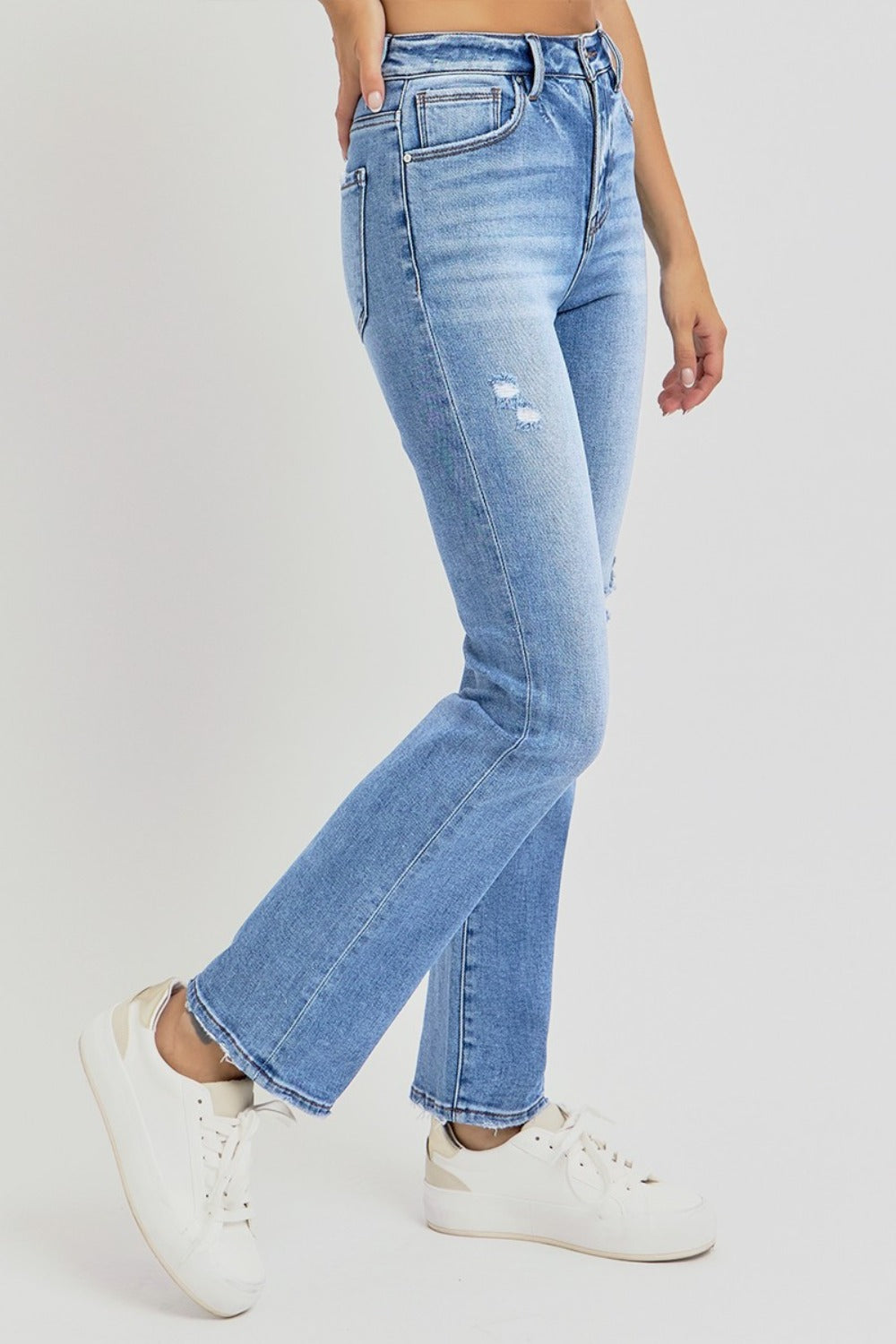 RISEN Cynthia Distressed High-Rise Ankle Straight Jeans