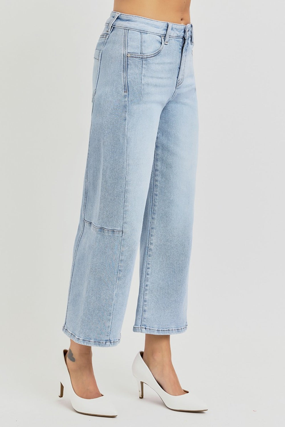 RISEN Catherine High Rise Seamed Detail Wide Leg Crop Jeans