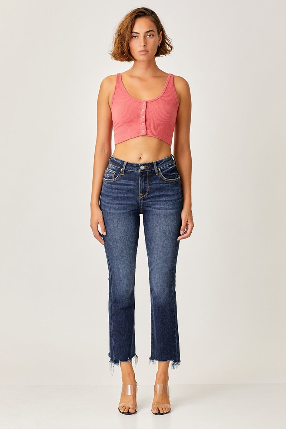 Risen Ella Frayed Hem Cropped Straight Jeans