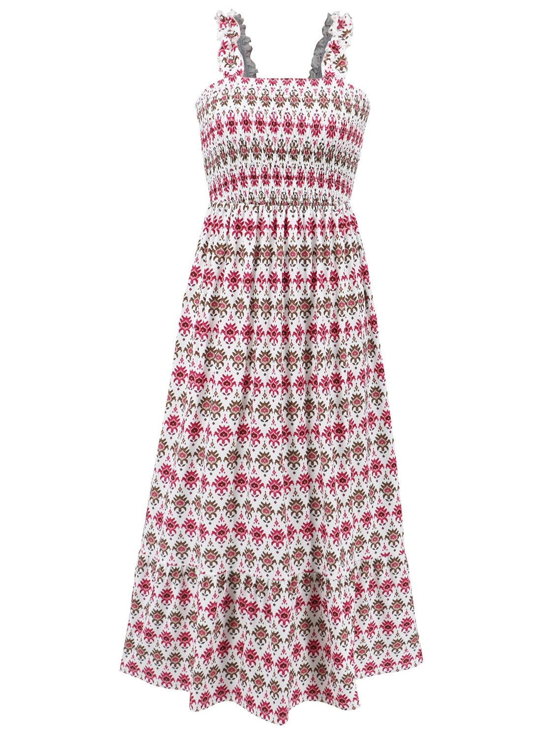 Cameron Smocked Printed Square Neck Sleeveless Maxi Dress