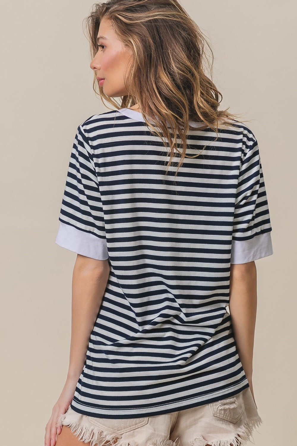 Olivia Contrast Striped Notched Knit Top