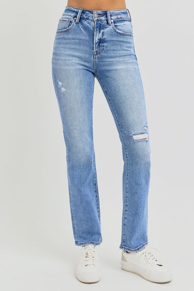 RISEN Cynthia Distressed High-Rise Ankle Straight Jeans