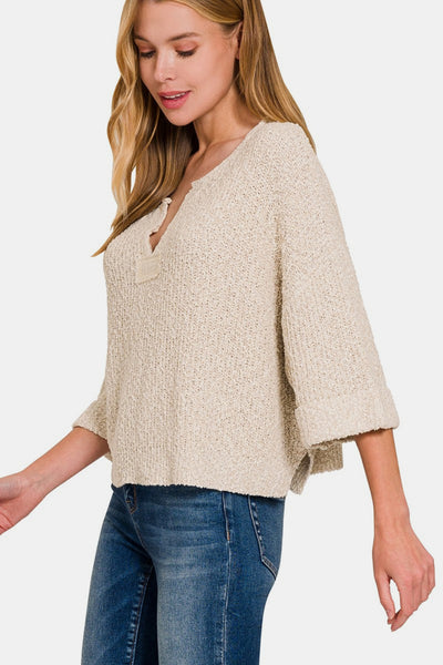 Shane Notched Side Slit Patch Sweater