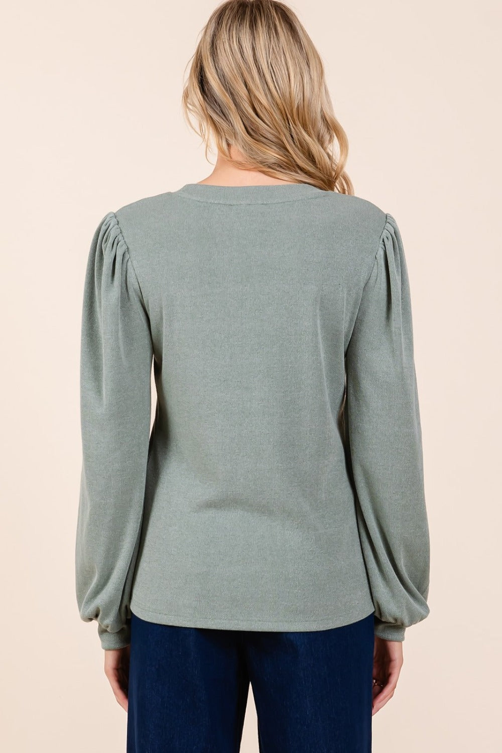 Sally Round Neck Long Sleeve Rib Knit Top