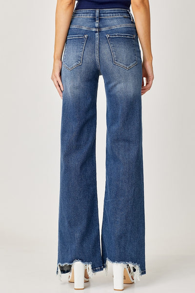 Risen Nadia High Rise Frayed Hem Wide Leg Jeans