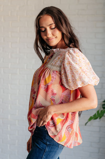 Dalia Mixed Floral Top in Mauve