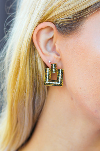 Manhattan Gold Geometric Rhinestone Detail Dangle Earrings
