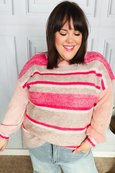 Courtney Pink & Coral Striped Knit Sweater