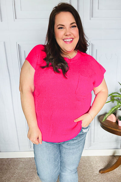 Danielle Hot Pink Dolman Ribbed Knit Sweater Top