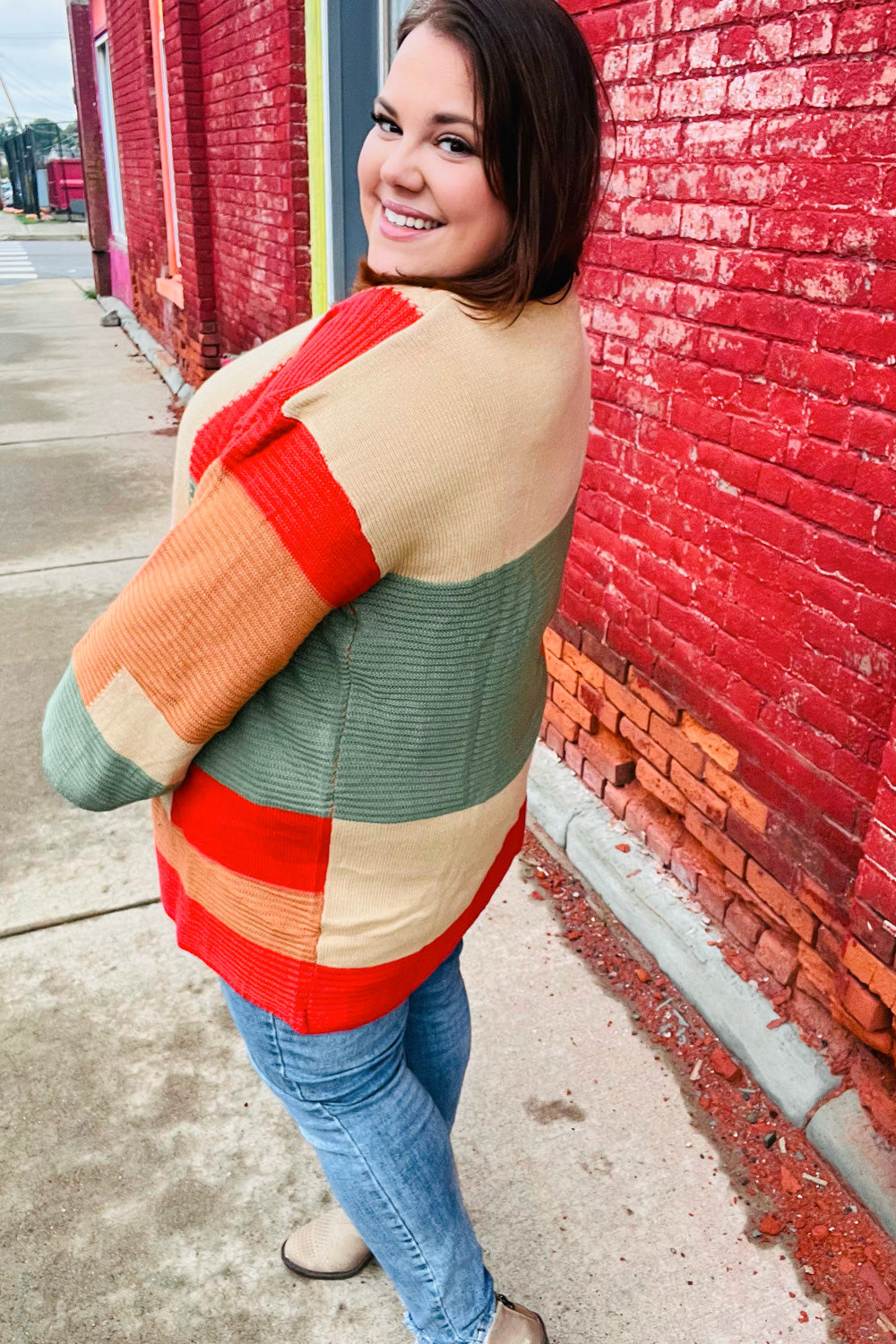Layla Ready Rust & Taupe Color Block Open Knit Cardigan