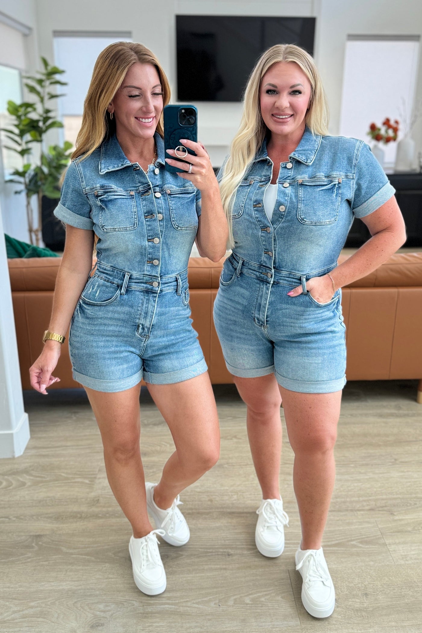 Delia Denim High Rise Short Sleeve Romper