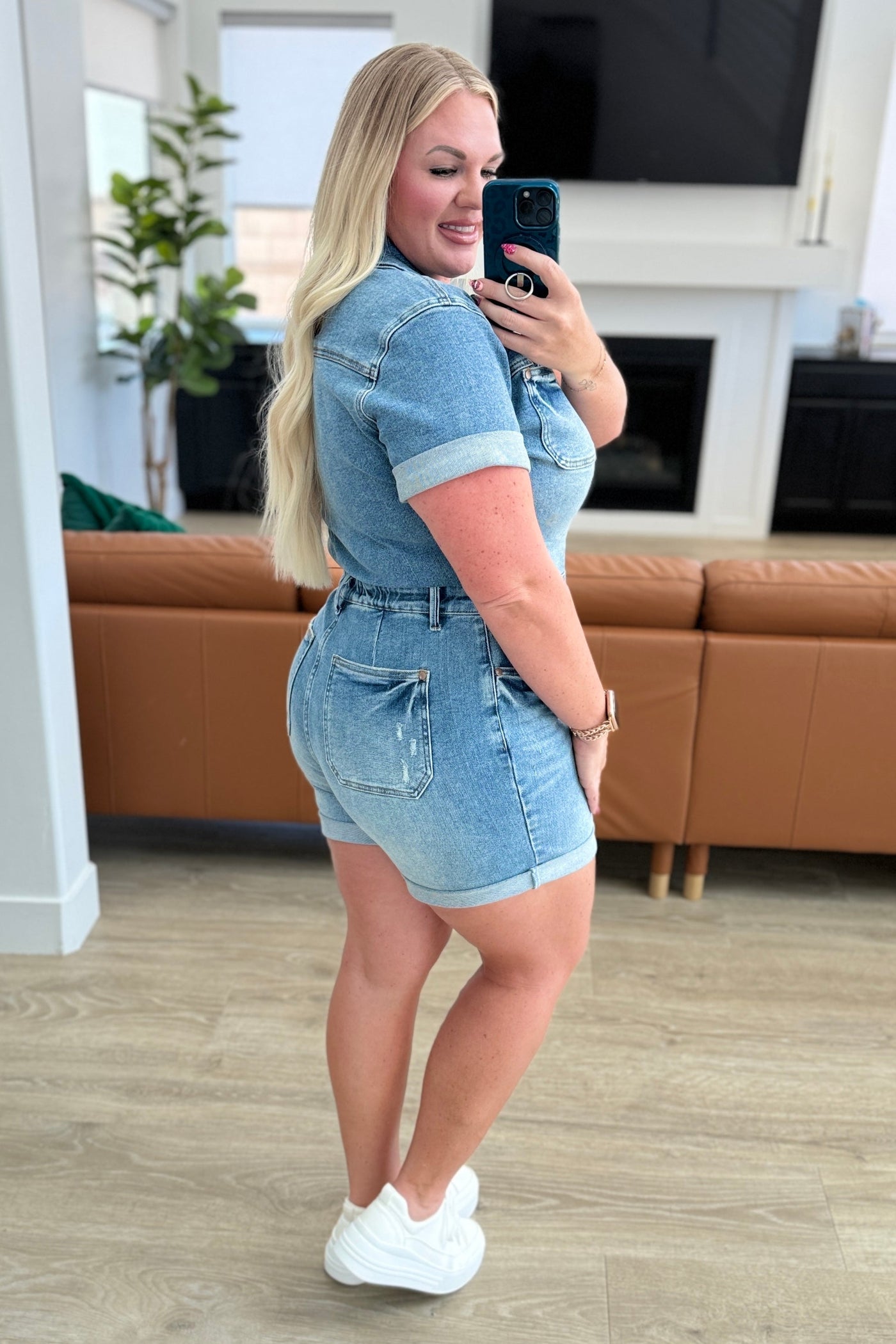 Delia Denim High Rise Short Sleeve Romper