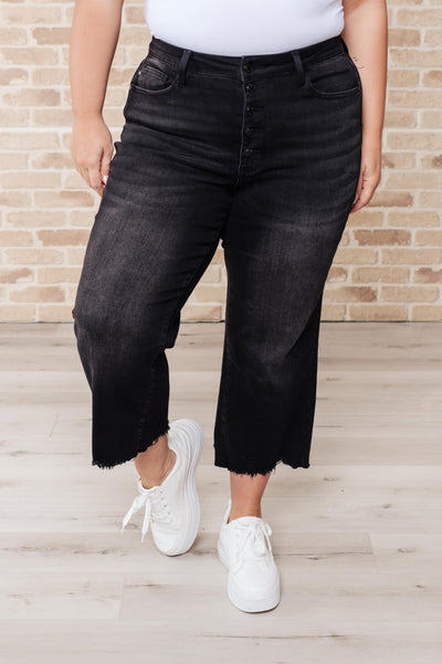 Judy Blue Ray High Rise Button Fly Wide Leg Crop Jeans